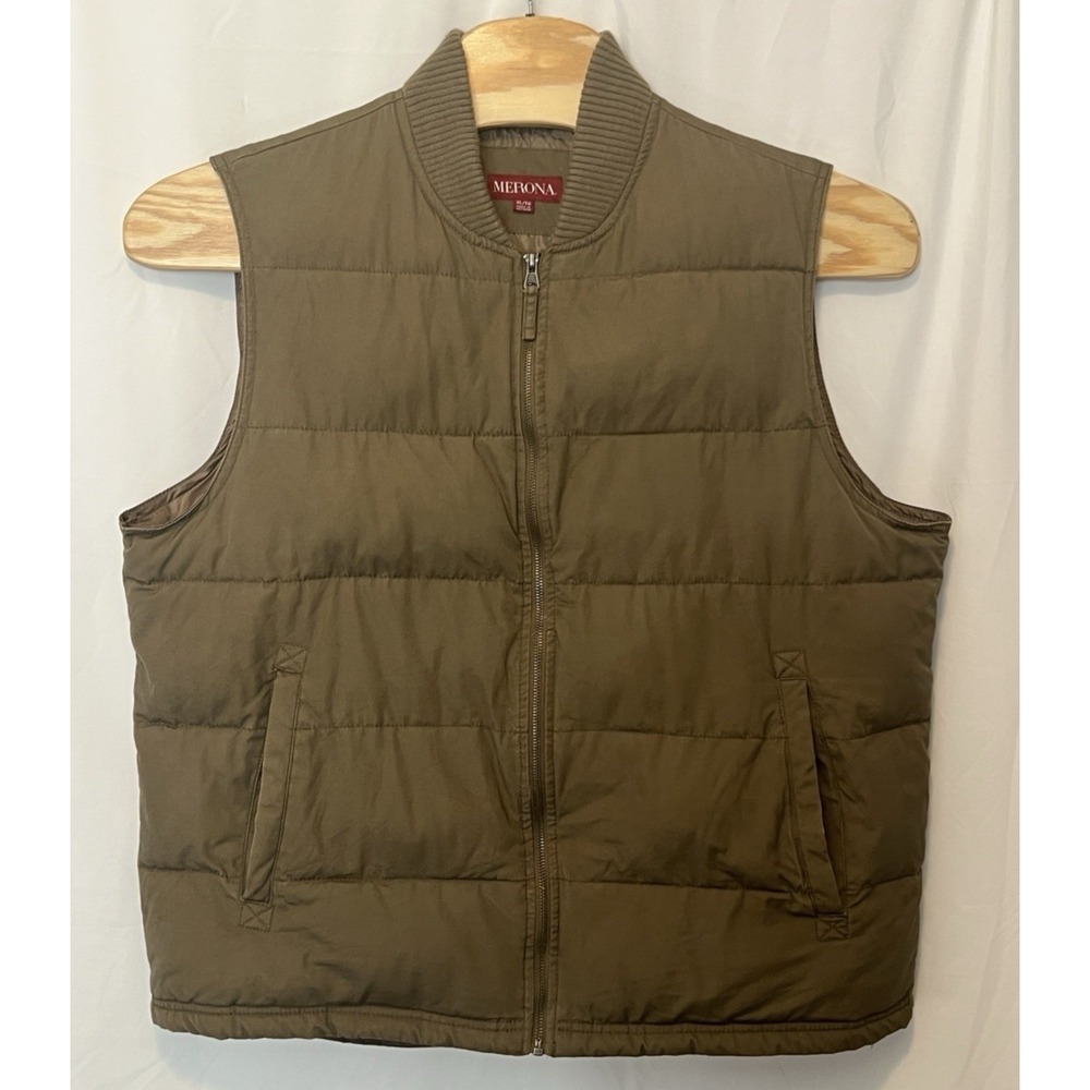 Moreno‎ Men's Size XL Khaki/Tan Puffer Vest Full Front Closure Zip Ribbed Collar